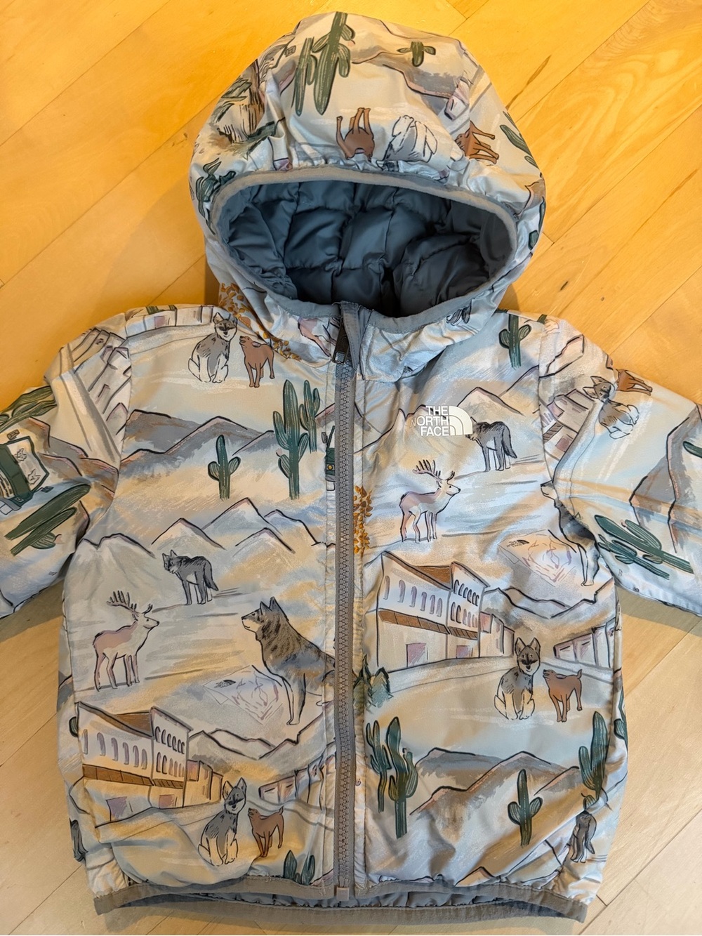 The North Face Reversible Kids Gray Desert Cactus & Animal Print Puffer Jacket